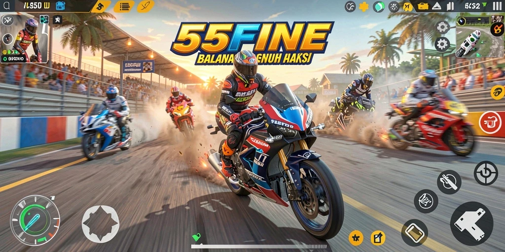 Tampilan gameplay 55FIVE yang mendebarkan di lintasan balap.