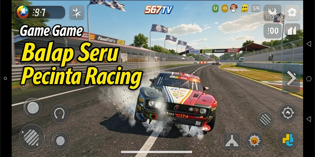 Screenshot gameplay 567TV menampilkan aksi balapan yang mendebarkan.