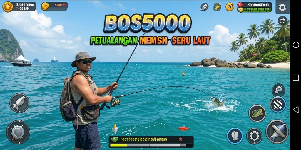 Screenshot utama BOS5000 menampilkan aksi memancing yang menyenangkan dan menarik.