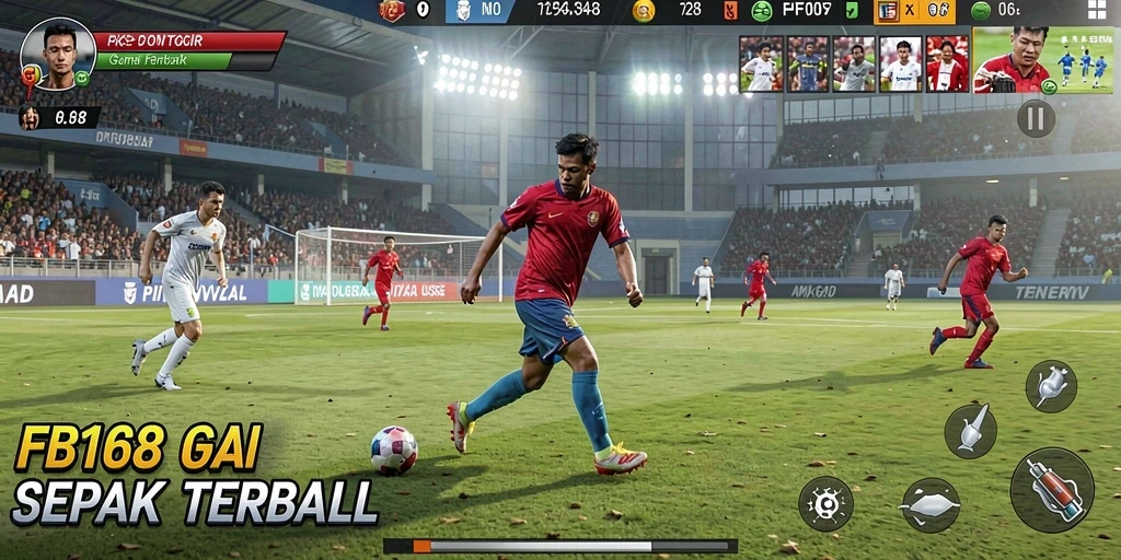 Screenshot FB168 menunjukkan aksi seru dalam game sepak bola.