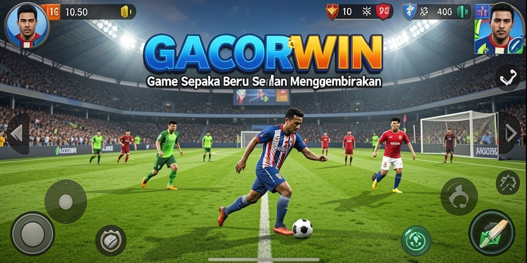 Screenshot gameplay GACORWIN menampilkan pertandingan sepak bola eksititing.
