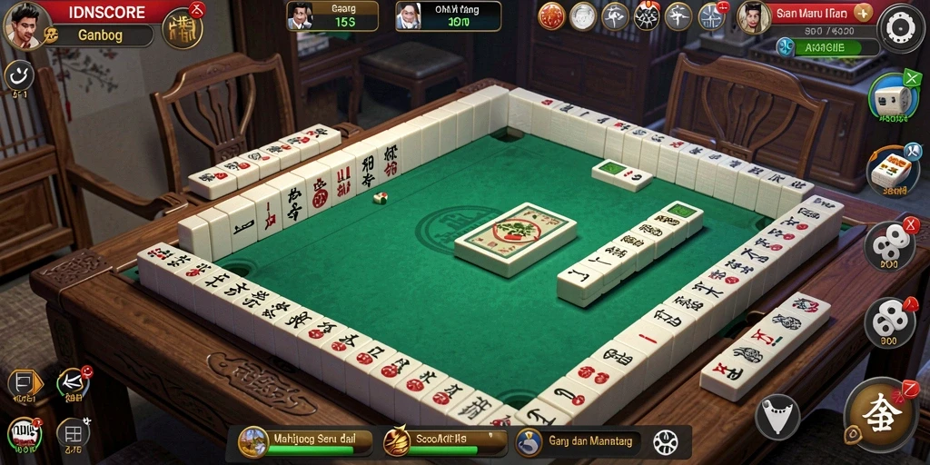 Screenshot utama gameplay Mahjong IDNSCORE dengan desain menarik.