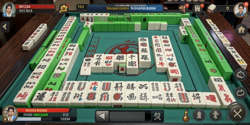 Tangkapan layar IN1234 menampilkan gameplay Mahjong yang seru dan berwarna.