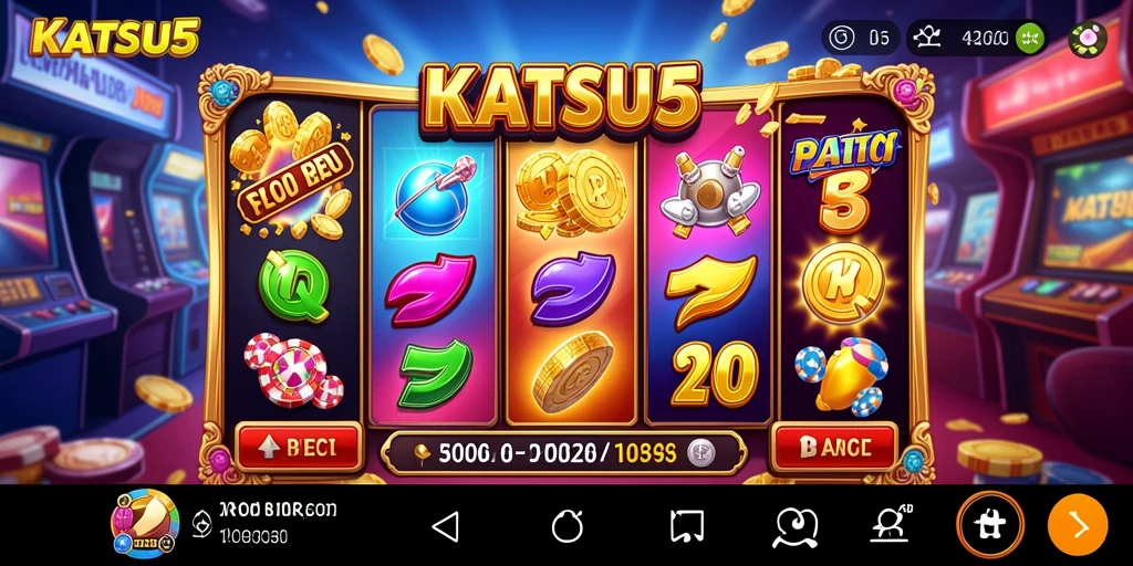 Tampilan gameplay KATSU5 yang menarik dan penuh warna.