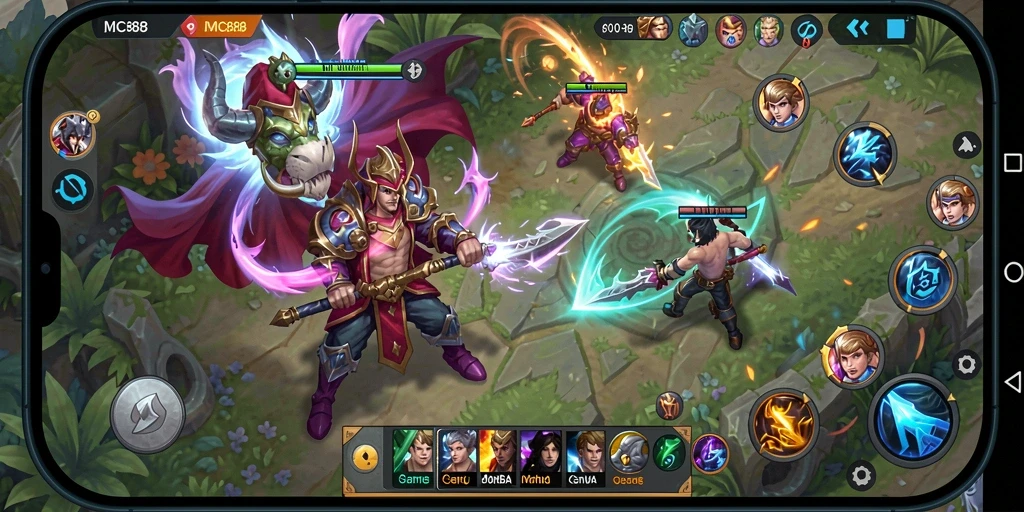 Tangkapan layar gameplay MOBA yang mendebarkan di MC888.