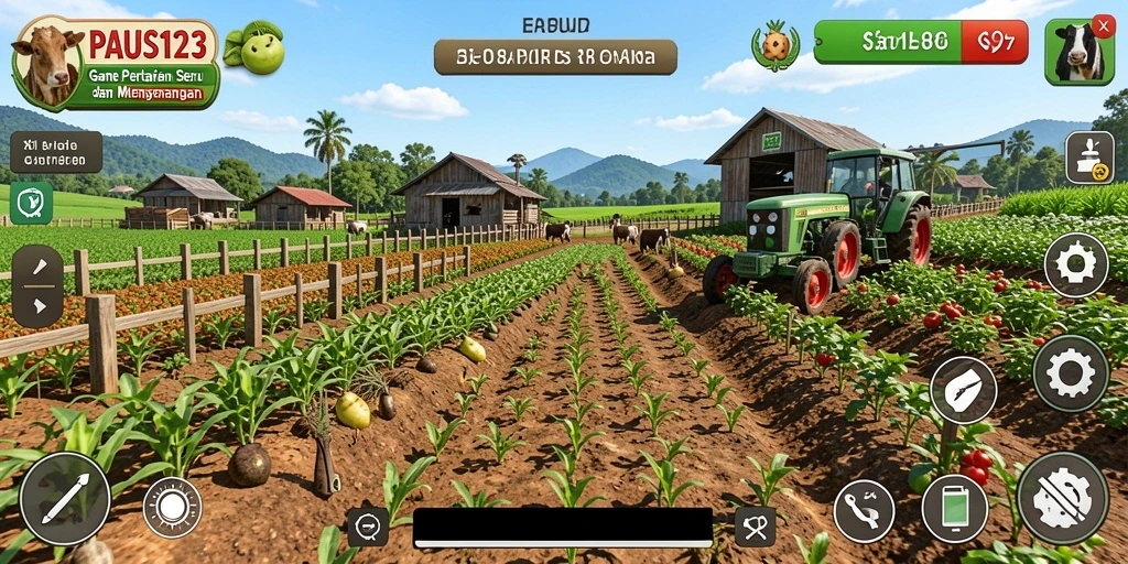 Gameplay PAUS123 menunjukkan aktivitas bertani yang seru dan interaktif.