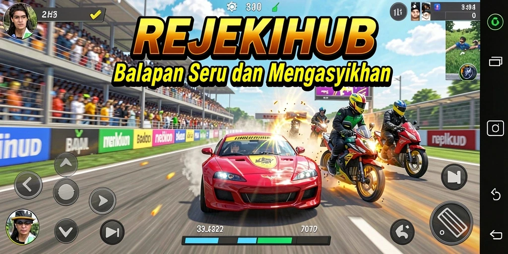 Gameplay mendebarkan di <strong>REJEKIHUB</strong> dengan mobil balap yang beraksi.