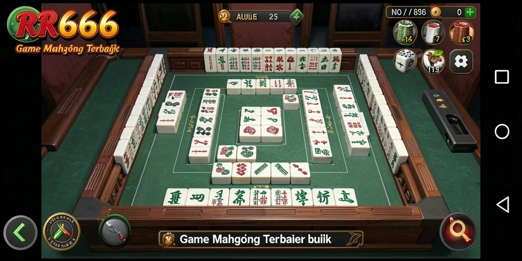 Tampilan gameplay menarik dari RR666 dengan ubin Mahjong berwarna-warni.