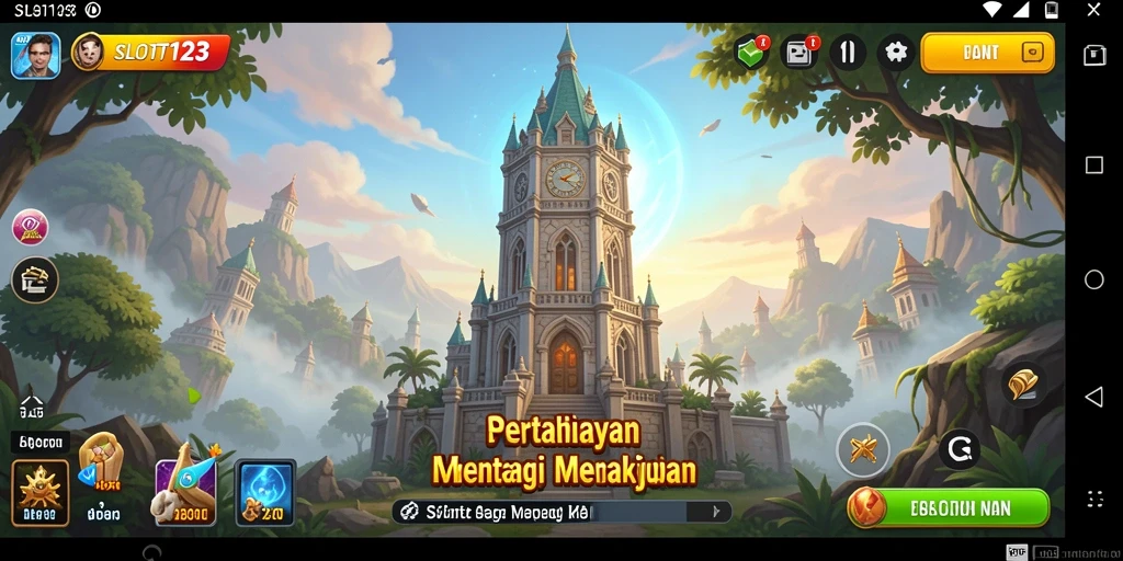Tampilan gameplay SLOT123 dengan pertempuran menara yang mendebarkan.