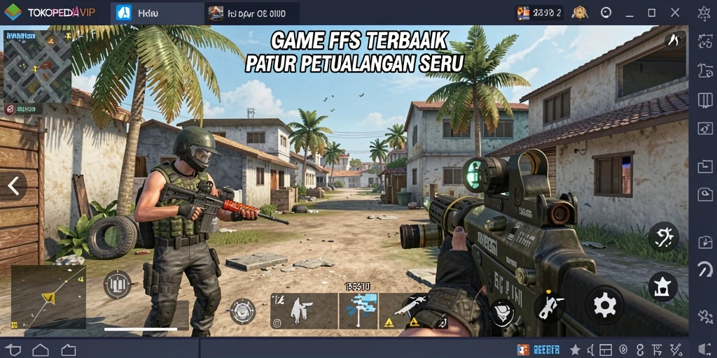 Tampilan aksi seru dalam game FPS TOKOPEDIAVIP.